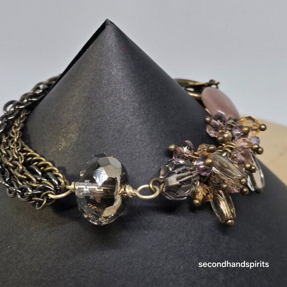 Chico’s Antiqued 5 strand Bracelet With Multicolored Bead Dangles Toggle - Picture 2 of 11